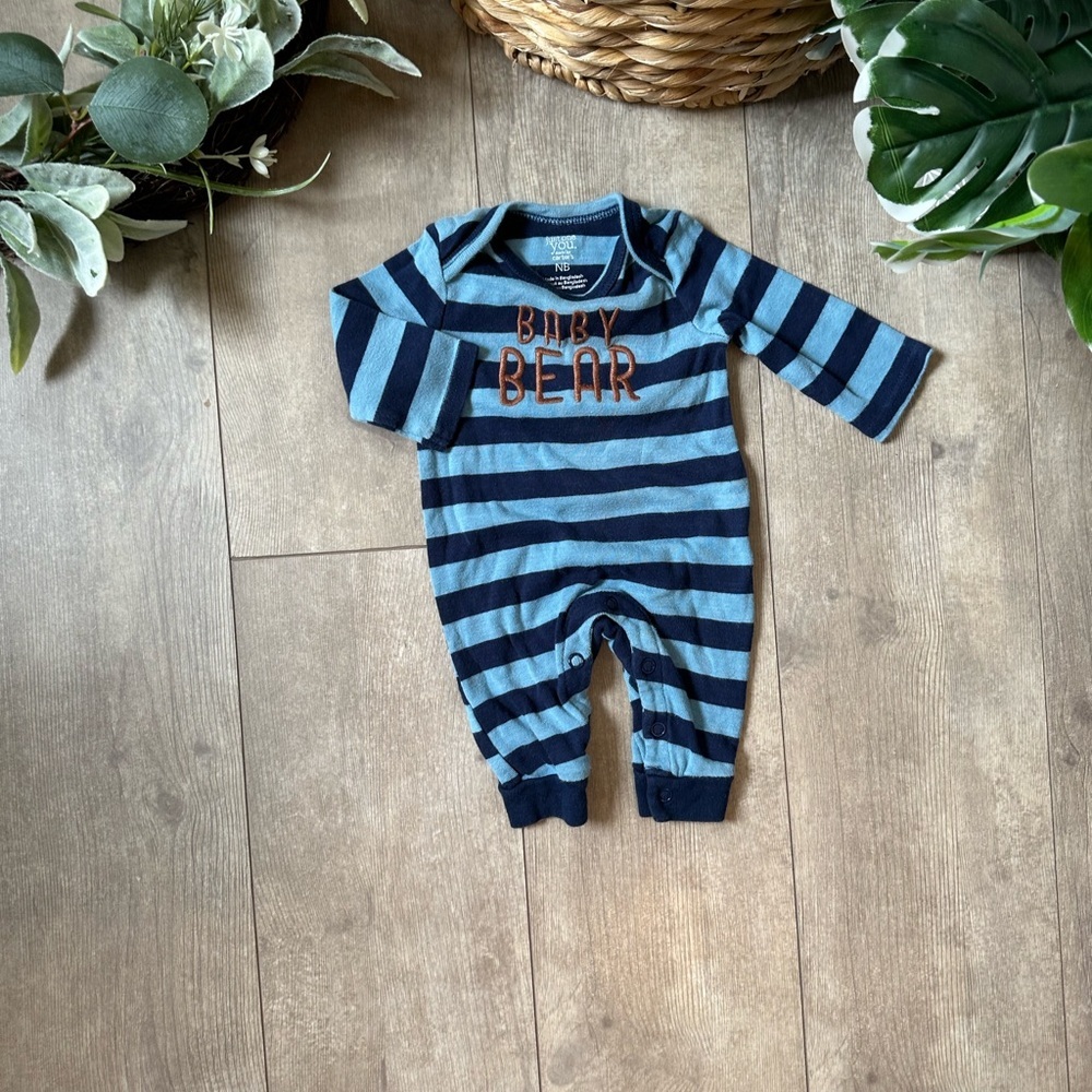 Carter’s Blue Striped Baby Bear Long Sleeve Romper One Piece Size Newborn - Picture 10 of 13